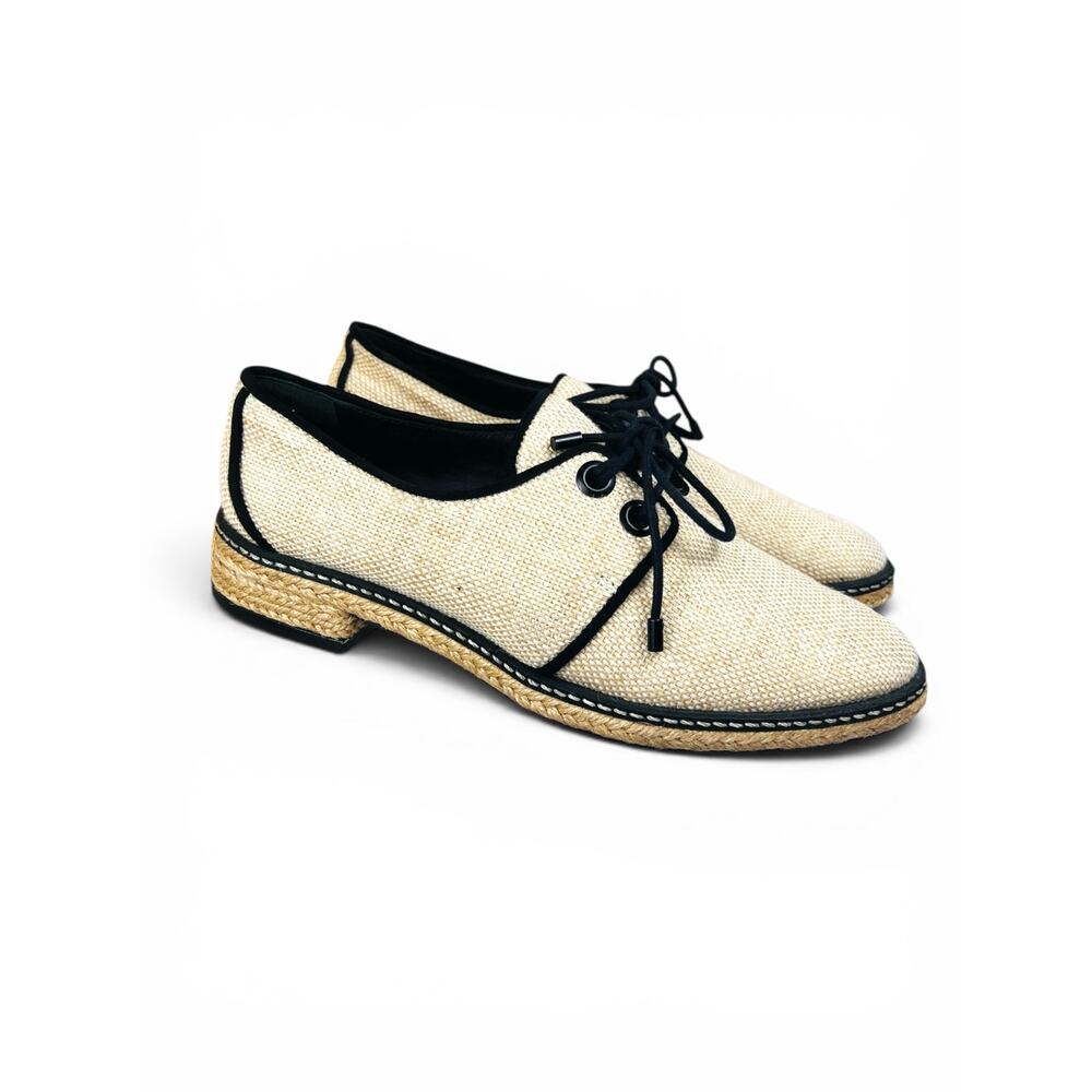 Tory Burch Fawn Canvas Espadrille Oxford Shoes Size 6.5 Lace Up Raffia Jute - Picture 10 of 10